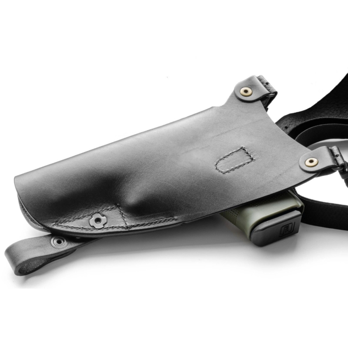 Black Vertical Shoulder Leather Holster – Retention Strap