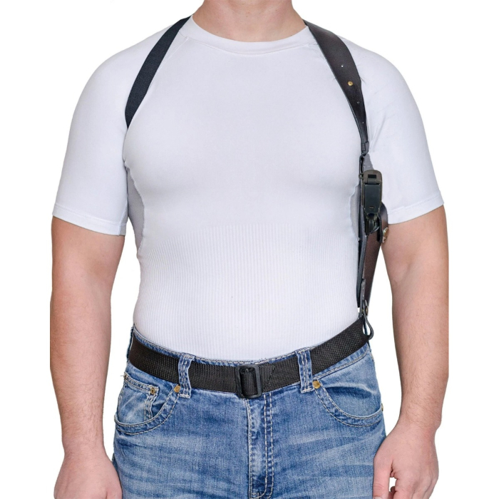 Black Vertical Shoulder Leather Holster – Retention Strap