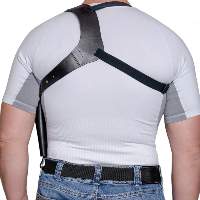 Black Vertical Shoulder Leather Holster – Retention Strap