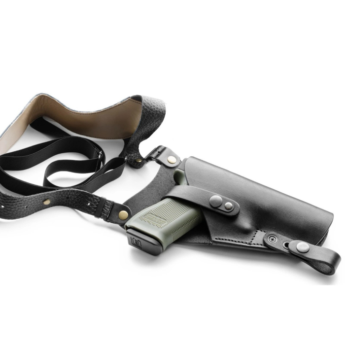 Black Vertical Shoulder Leather Holster – Retention Strap