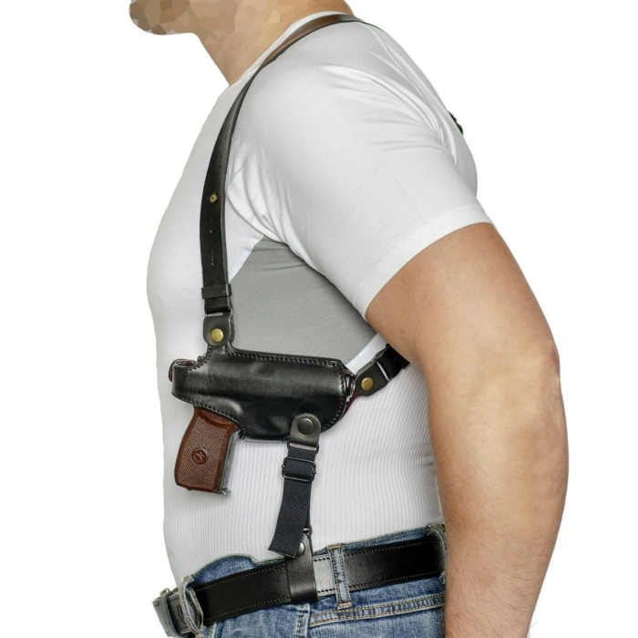 Black Leather Shoulder Holster for Makarov Pistol