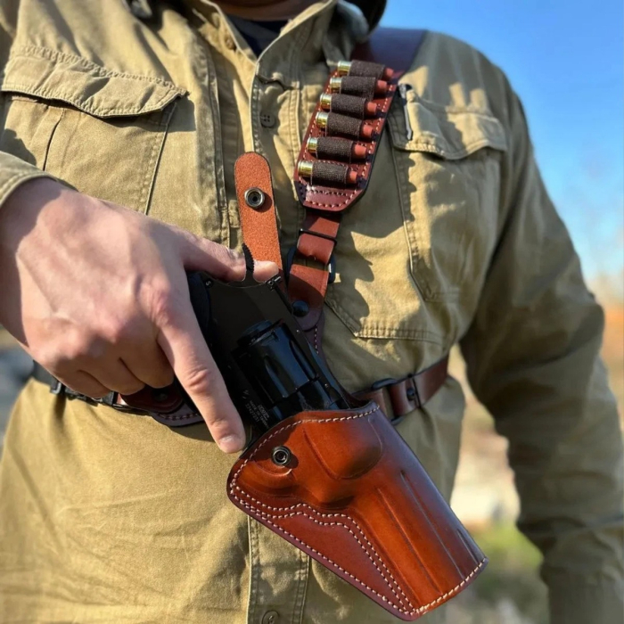 Alaskan-Style Leather Chest Holster Harness for Smith & Wesson Revolvers