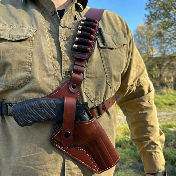 Alaskan-Style Leather Chest Holster Harness for Smith & Wesson Revolvers