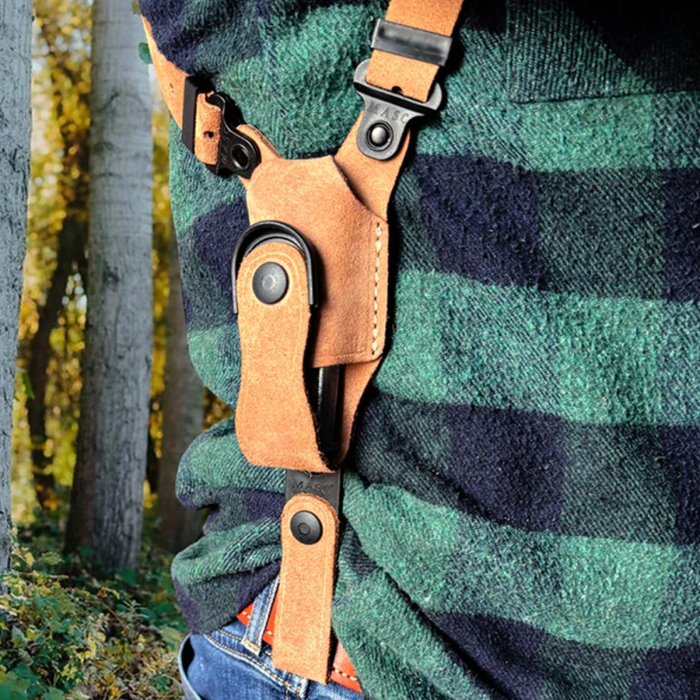Tan Suede Horizontal Shoulder Holster With Mag Carrier