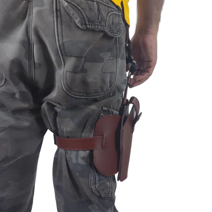 Tactical Full-Grain Leather Drop-Leg Thigh Holster with Clip Pouch