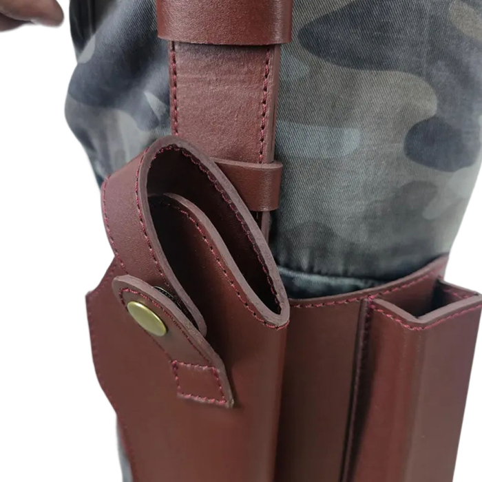 Tactical Full-Grain Leather Drop-Leg Thigh Holster with Clip Pouch