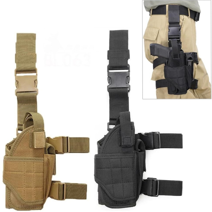 Tactical Nylon Drop Leg Holster with Adjustable Straps Black