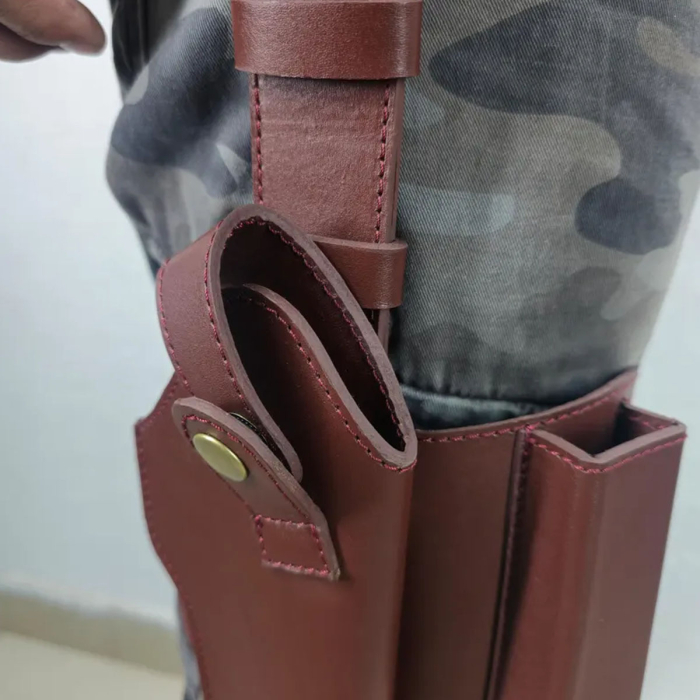 Tactical Leather Thigh Holster – Adjustable Drop-Leg Holder with Clip Pouch for 9mm Firearms