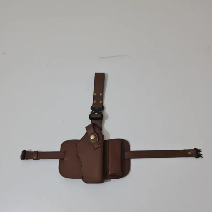 Tactical Leather Thigh Holster – Adjustable Drop-Leg Holder with Clip Pouch for 9mm Firearms