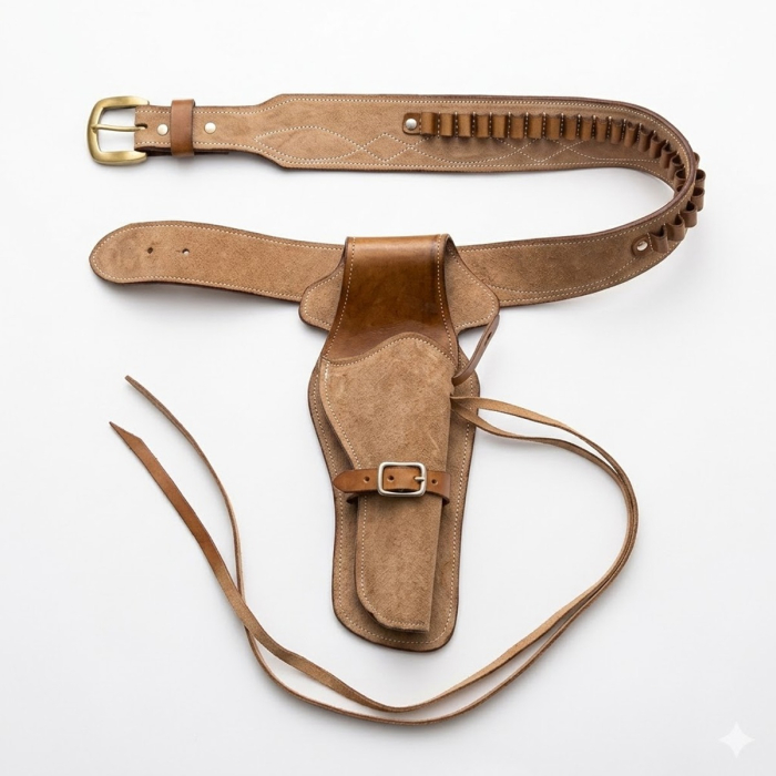 Tan Western Leather Revolver Holster Belt with Ammo Loops
