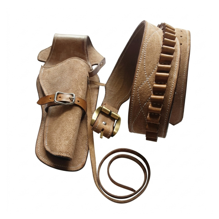 Tan Western Leather Revolver Holster Belt with Ammo Loops
