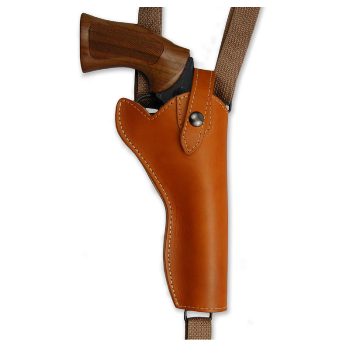 Handmade Tan Leather Vertical Shoulder Holster for Revolvers – Webbing Harness