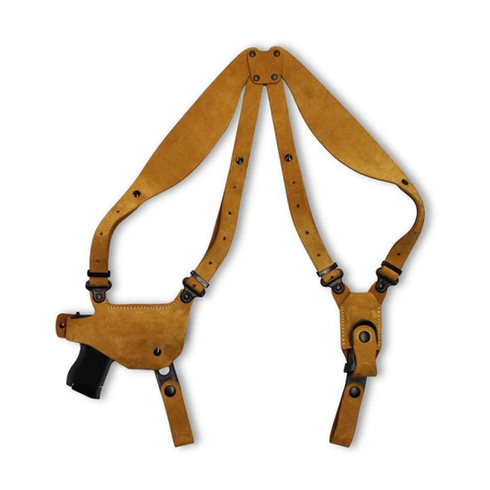 Tan Suede Horizontal Shoulder Holster With Mag Carrier