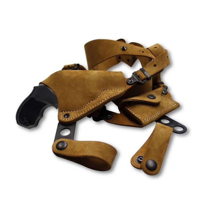 Tan Suede Horizontal Shoulder Holster With Bullet Carrier