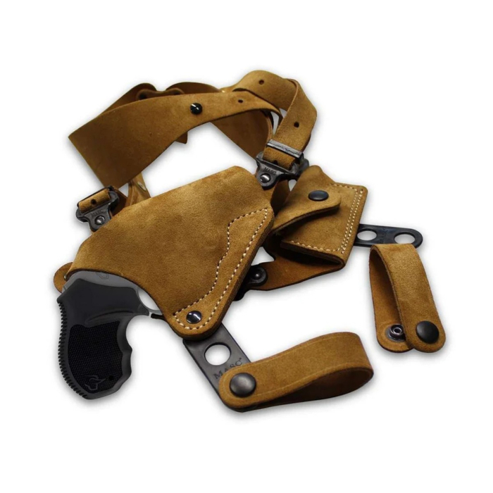 Tan Suede Horizontal Shoulder Holster With Bullet Carrier