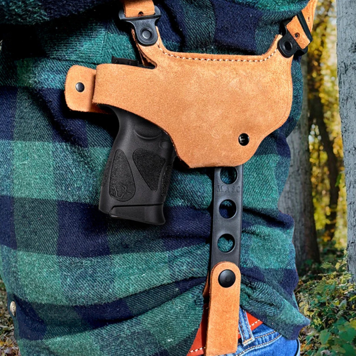 Tan Suede Horizontal Shoulder Holster With Double Mag Carrier