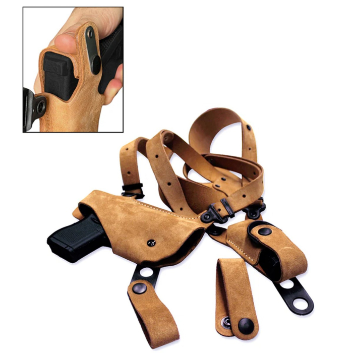 Tan Suede Horizontal Shoulder Holster With Mag Carrier