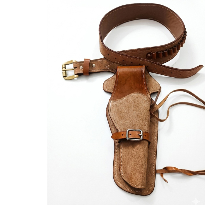 Tan Western Leather Revolver Holster Belt with Ammo Loops