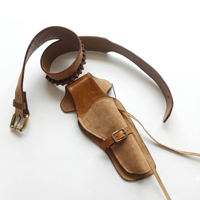 Tan Western Leather Revolver Holster Belt with Ammo Loops