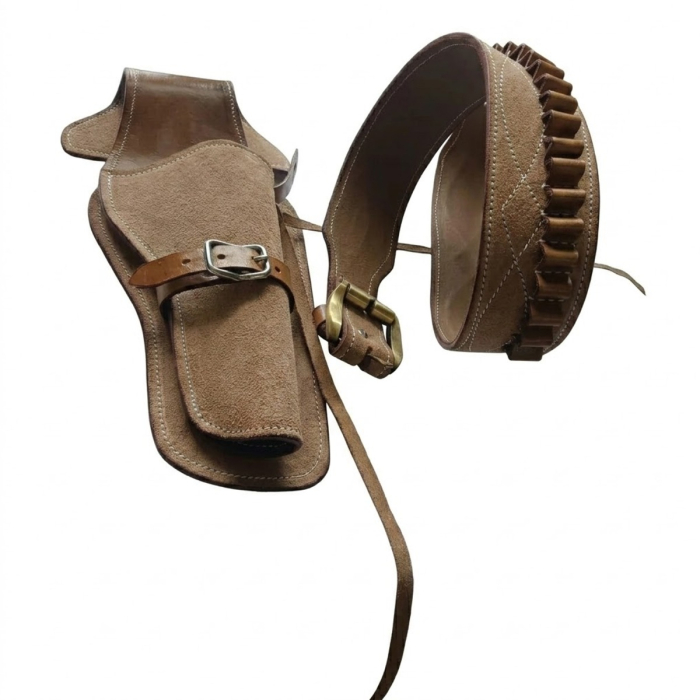 Tan Western Leather Revolver Holster Belt with Ammo Loops