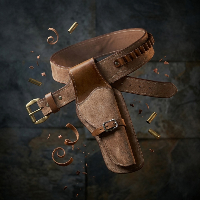 Tan Western Leather Revolver Holster Belt with Ammo Loops