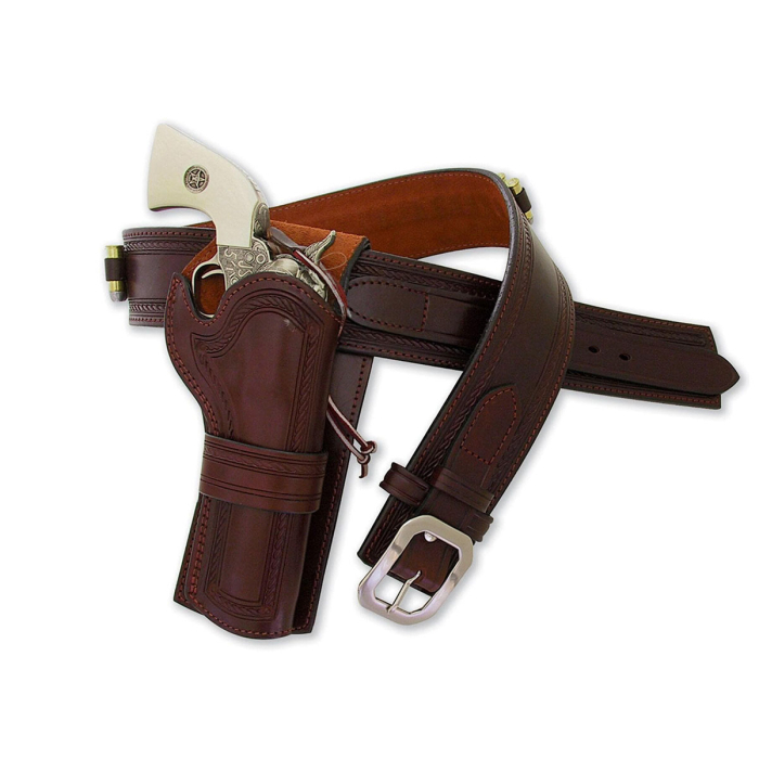 The Fort Laramie Roper Leather Gun Belt With Bullet Loops - Open Top OWB Leather Western Holster