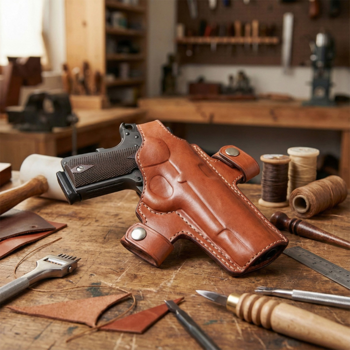 Thumb Break Belt Slide Gun Holster with Snap Keepers