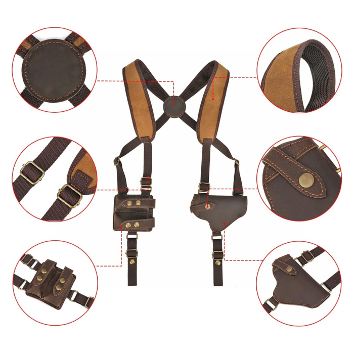 Tourbon Canvas & Brown Leather Horizontal Shoulder Holster System