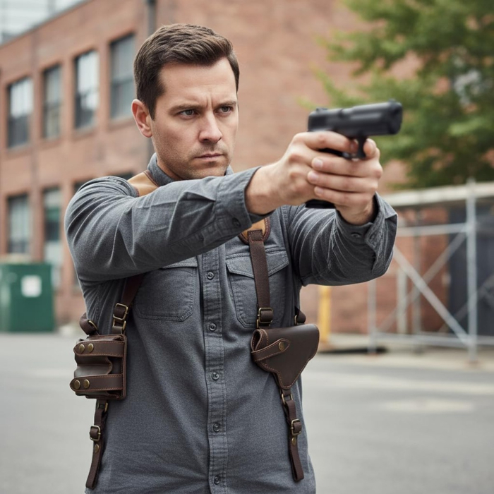 Tourbon Canvas & Brown Leather Horizontal Shoulder Holster System