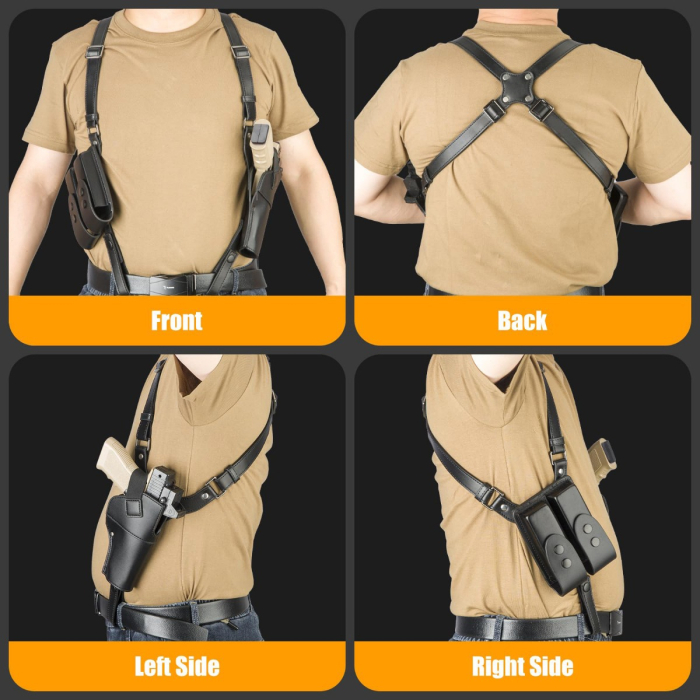 Black Vertical Shoulder Holster with Double Magazine Pouch