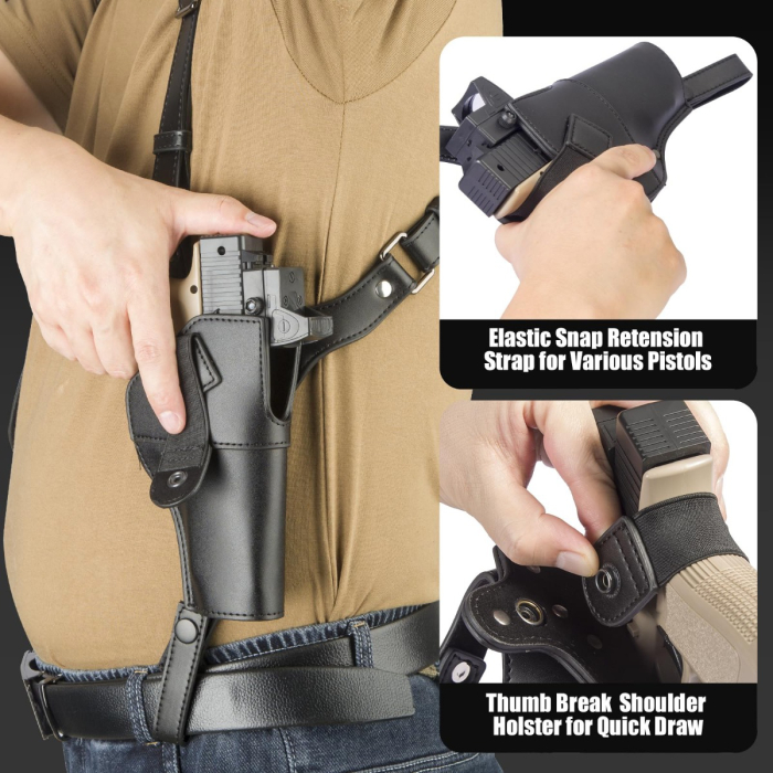 Black Vertical Shoulder Holster with Double Magazine Pouch