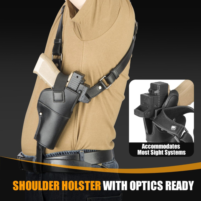 Black Vertical Shoulder Holster with Double Magazine Pouch