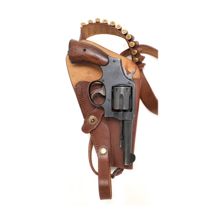 US M3 Victory Revolver Brown Leather Shoulder Holster with .38 Shell Loops (WWII Replica)