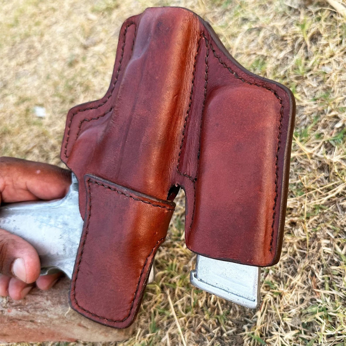 Brown IWB Leather Holster w/ Mag Pouch