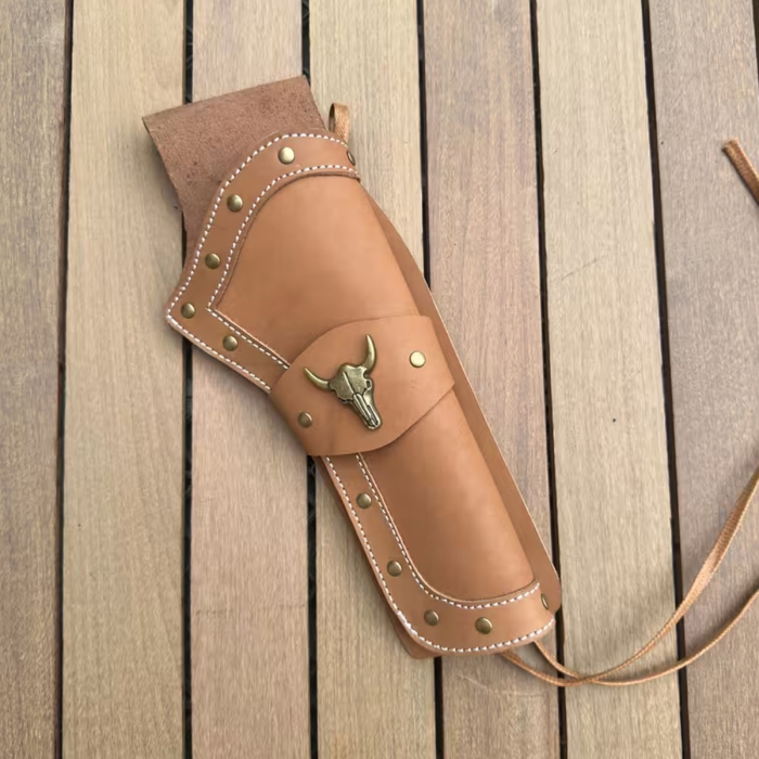 Western Leather Belt Holster with Decorative Flap
