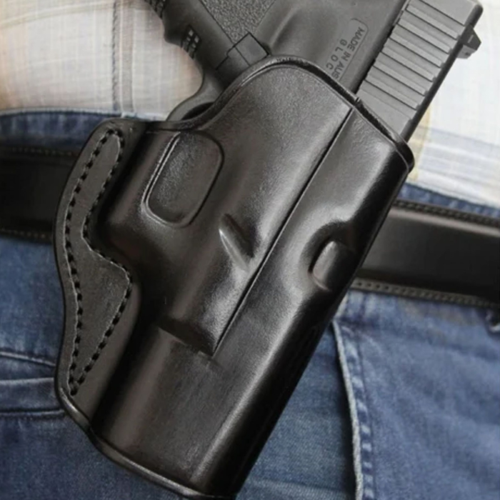 Glock 17/22 Premium Leather Holster – Handmade Adjustable Paddle Holster in Black