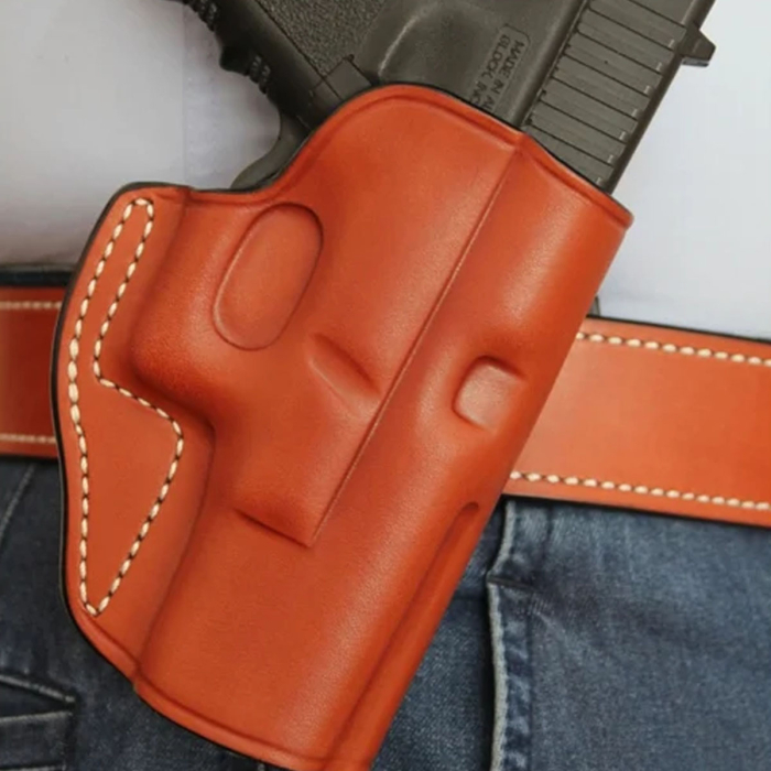 Glock 17/22 Premium Leather Holster – Handmade Adjustable Paddle Holster in Brown