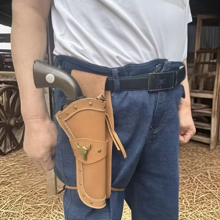 Western Leather Belt Holster with Decorative Flap