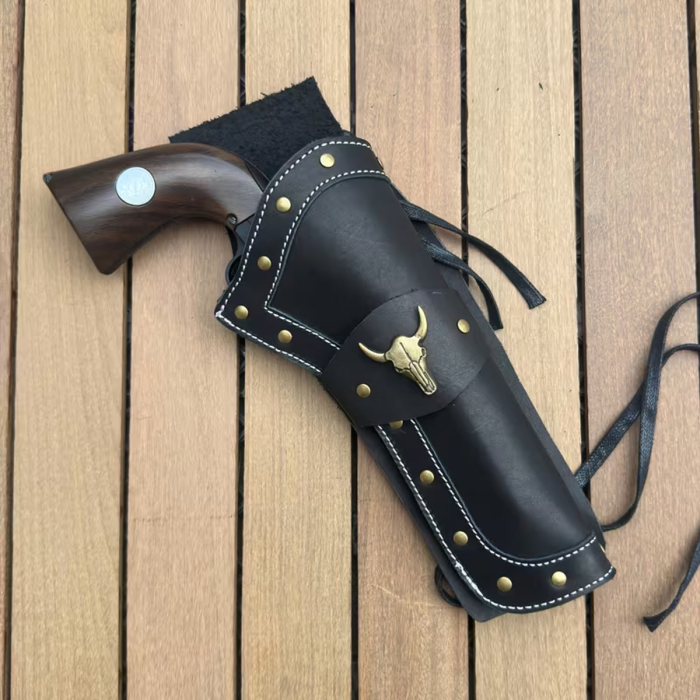 Western Leather Belt Holster with Decorative Flap
