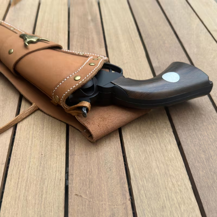 Western Leather Belt Holster with Decorative Flap