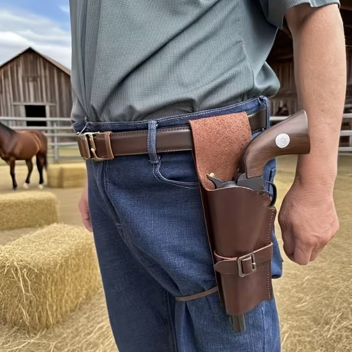 Western Leather Drop Leg Revolver Holster