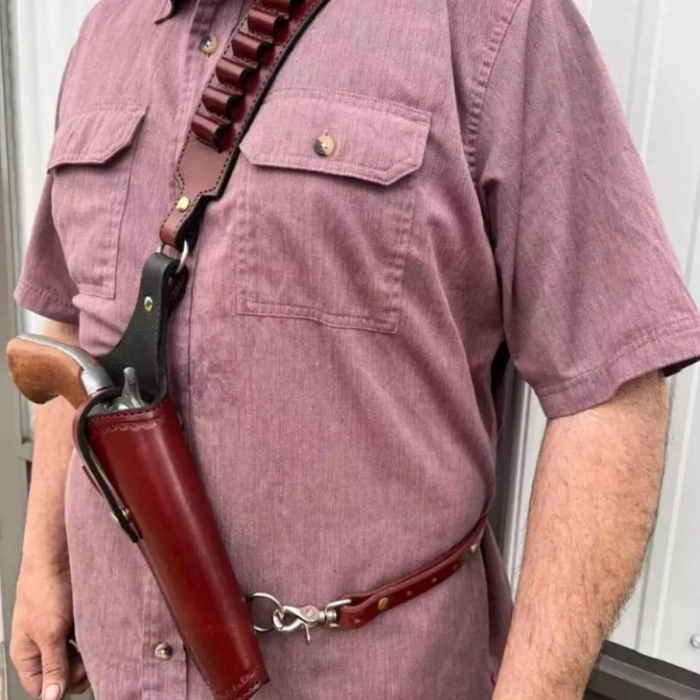 Western Leather Chest Shoulder Holster Rig with Ammo Loops