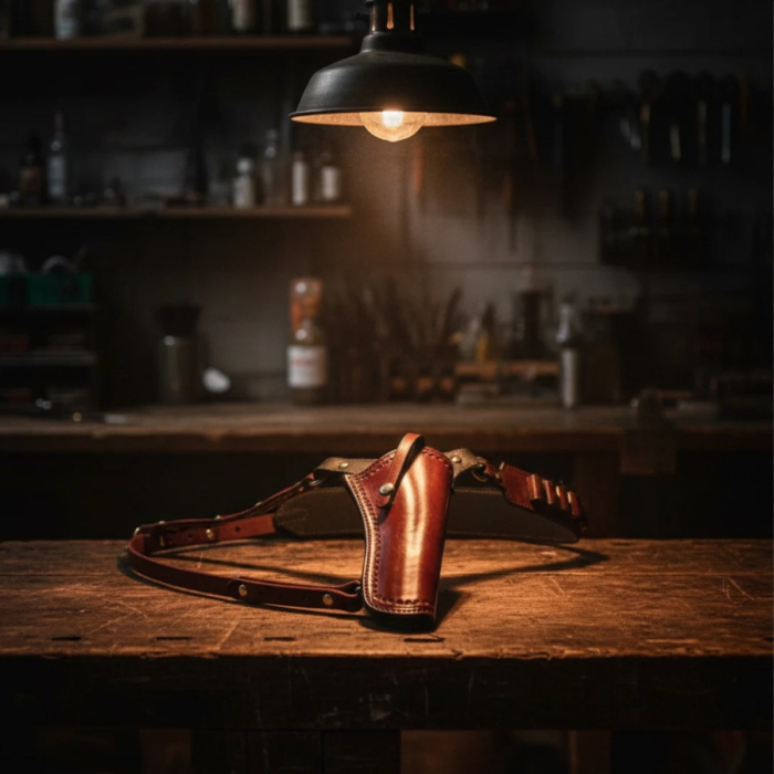 Western Leather Chest Shoulder Holster Rig with Ammo Loops