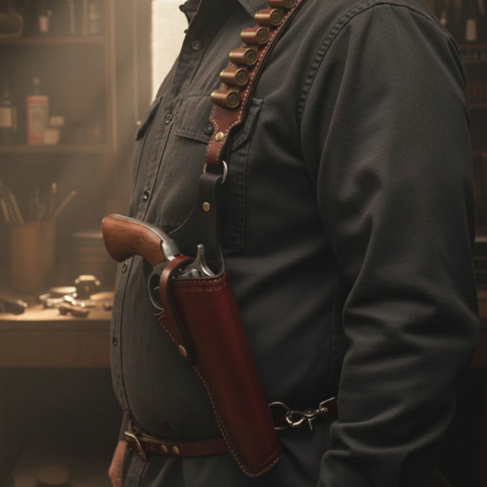 Western Leather Chest Shoulder Holster Rig with Ammo Loops