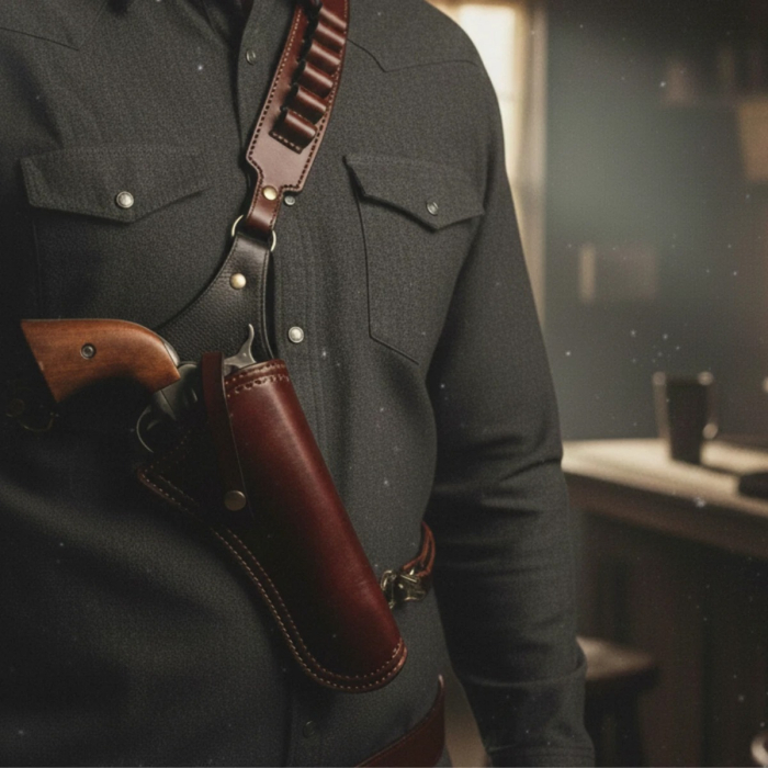 Western Leather Chest Shoulder Holster Rig with Ammo Loops