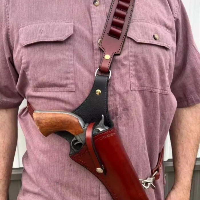 Western Leather Chest Shoulder Holster Rig with Ammo Loops