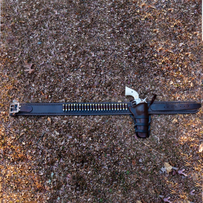 Mexican Loop Western Gunfighter Rig Holster and Cartridge Belt