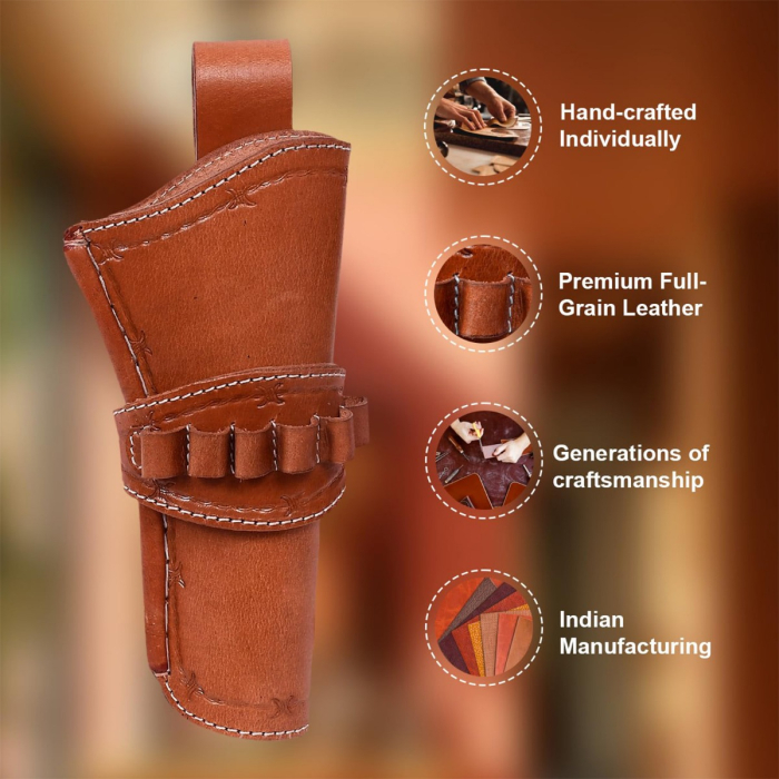 Western Crossdraw Leather Revolver Hunting Holster With Ammo Loops
