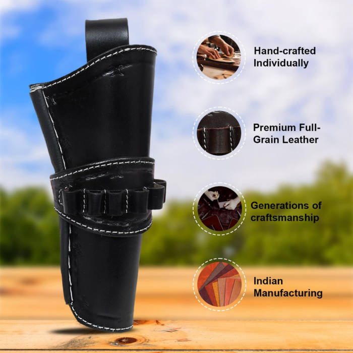 Western Tooled Leather Revolver Hunting Holster With Ammo Loops