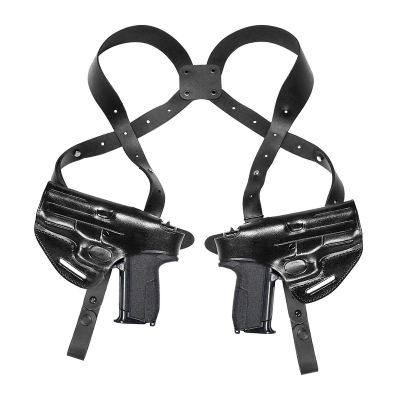 Black Leather Horizontal Shoulder Holster – Double Mag & Thumb-Break